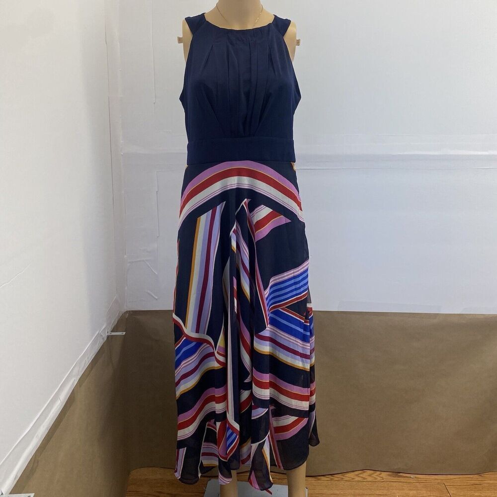 Roz & Ali Dressbarn Stripe Scarf Print Asymmetrical Midi Dress Size‎ 8.Casual
